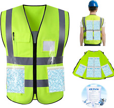 Construction Work Cooling Safety Vest with 6 Ice Packs, Multi-Pockets (Yellow) picture