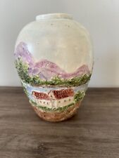 Vintage Italian Countryside Scene Hand Painted Pottery Vase 9.25”T picture