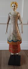 Vintage Foreside Handpainted Jointed Carved Woman Wooden Doll Painted Vine picture