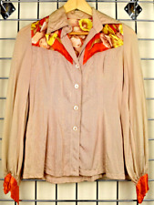 Western Shirt VTG 30s 40s Beige w Burnt Orange and Yellow Floral Satin Yoke S/M picture