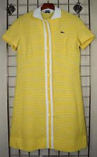 Lacoste Dress VTG 60s 70s Chemise Lacoste Yellow White Stripe Button Up M/L Poly picture