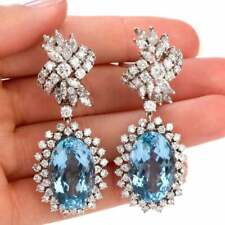 Vintage Old Cut Clear CZ & 37.21 Carat Oval Aquamarine Dangle Wedding Earrings picture