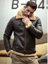 Men’s B3 RAF Bomber Brown Aviator Flying Fur Shearling Real Leather Jacket Coat picture