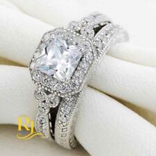 Moissanite Bridal Set Engagement Ring Solid 14K White Gold 2.50 CT Princess Cut picture