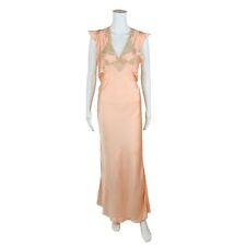 Vintage 30s 40s Nightgown Peach Lace Deep V Dress Lingerie picture