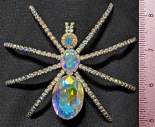 Gorgeous Large AURORA BOREALIS Rhinestone Crystal SPIDER Brooch Pin, from 1980s picture