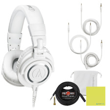 Audio-Technica ATH-M50XWH Headphone, White Bundle w/Pig Hog Cable & Cloth picture