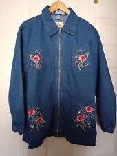 New Passion-I Women's Embroidered Hummingbird Denim Zip Jacket Large picture