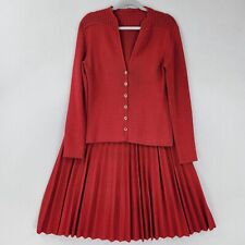 St John Sweater Womens 12 Faded Red 2 PC Vintage Cardigan Pleated A Line Skirt picture