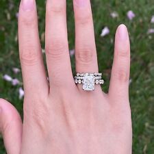 3.75CT Radiant Hidden Halo Moissanite Trio Engagement Bridal Ring 14K White Gold picture