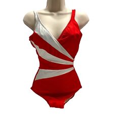 Vintage 1980s Sirena Style 0678 Swimsuit Size 10 One-Piece Red White USA Made picture