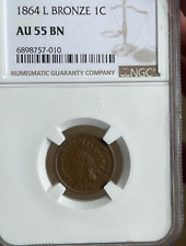 1864 L Bronze  Indian Head NGC AU-55 BN Freshly Graded picture