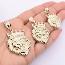 Roaring Lion Head Crown Pendant Charm Real 10K Yellow Gold ALL SIZES picture
