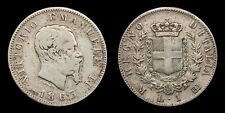 1863 Italy 1 Lira Coin, Head of King Vittorio Emanuele II, Savoia coat of arms picture