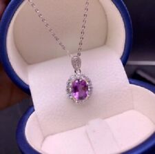 2.20Ct Oval Cut Simulated Amethyst Halo Oval  Pendant In 14k White Gold Plated picture