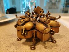 Antique Indian Brass Spice Dish Covered Box . picture