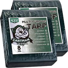 CARTMAN Finished Size 10x12-ft Extra Thick 8 Mil Heavy Duty Poly Tarp Green 2pk picture