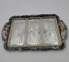 Vintage 1987 Oneida Silverplate Chippendale Relish Tray w/3 Glass Liners  14.5