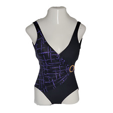 Sirena Classy Vintage Ruched One-Piece Swimsuit ~ Black & Purple ~ Sz 10  picture