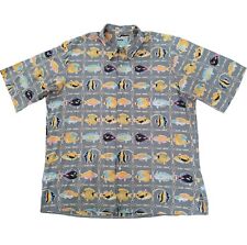 Reyn Spooner Hawaiian Shirt Tropical Fish Print Gray Men’s Size Large  picture
