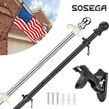 6FT Flag Pole Kit Heavy Duty+Bracket House Porch Black/Silver W/ 2Rotating Rings picture