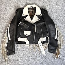 Vtg Unik Women’s Leather Motorcycle Jacket Braided Fringe Cropped Punk Sz S-M picture