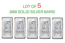 5 PURE SOLID .999 SILVER BARS 1 GRAM GM BULLION PRECIOUS METALS REAL SCRAP OUNCE picture