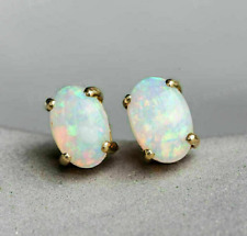 Vintage 2.50Ct Lab Created Oval  Fire Opal Stud Earrings 14K Yellow Gold Plated picture