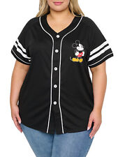 Disney Mickey Mouse Black Baseball Jersey Shirt Button Down Women's Plus Size picture