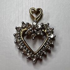 Vintage Solid Gold 10k Diamond Heart Pendant Necklace Chain Pendant Diamonds picture