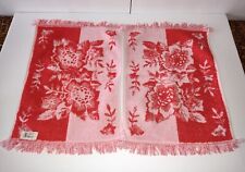 Pair of Vintage Martex Luxor Red & Pink Floral Pattern Hand Towels w/ Fringe  picture