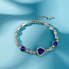 7.00CT Heart Lab Created Sapphire Women's Bracelet 14K White Gold Plated Silver picture