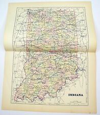 1898 Map of the State of INDIANA Hand Colored Lithograph 13.5 x 10.75 picture