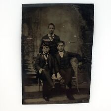 Bent Boys Touching Arms Tintype c1870 Antique 1/6 Plate Distressed Photo H910 picture