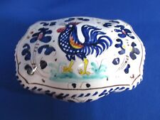 HANDSOME DERUTA FAIENCE ITALY HAND-PAINTED ROOSTER FOOTED  TRINKET BOX picture