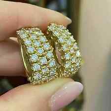2Ct Round Moissanite Stunning Huggie-Hoop Earrings 14k Yellow Gold Plated Silver picture