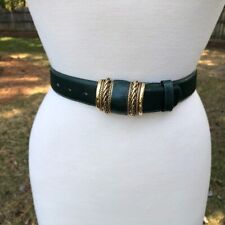 Vintage Milor Green Leather Belt Gold Tone Prong Buckle Size SM Small Medium 80s picture