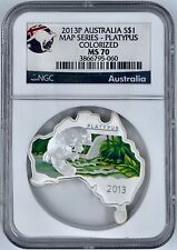 2013-P Australia $1 Map Series Platypus Colorized Silver Coin NGC MS 70 .999 picture