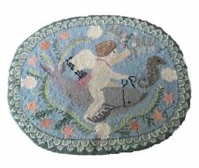 Vintage Claire Murray Hand Hooked Rug Angel On Dolphin sea urchin Oval 28x38 picture