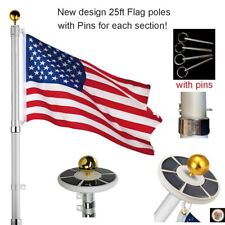 25ft Flag Pole Kit Telescopic Aluminum Flagpole Solar Lights 2 Flags  picture