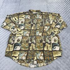 VINTAGE Jane Ashley Shirt Womens 3X Gold Geometric Silk Long Sleeve Button Up picture