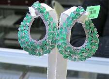 Lab-Created Rare Large Gorgeous Multi Shape Emerald Floral Flower Twist Earrings picture