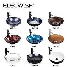 ELECWISH Bathroom Vessel Sink Round Countertop Vanity Basin Bowl with Faucet picture