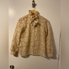Vintage 70s Catherine Carr Lace Scarf Blouse with Ruffle Neck Size 8 picture