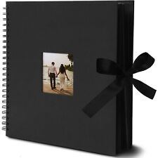 Black 12x12 Scrapbook Album with Window, Silk Ribbon for Weddings, 80 Pages picture