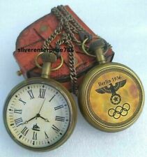 Vintage Brass Pocket Watch Antique Berlin 1936 with Leather Box Gift Marine picture
