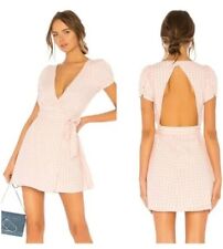 LPA Revolve Pink Back Cutout  Gingham Wrap Dress Small picture