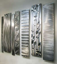 MASSIVE ALL SILVER Metal Wall Art Panels Modern Wall Sculpture. Signed Jon Allen picture