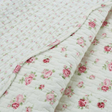 NEW ~ COZY SHABBY CHIC IVORY WHITE PINK RED GREEN LEAF ROMANTIC ROSE QUILT SET picture