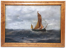 19th C. AMERICAN MYSTERY ARTIST LONELY SHIP at SEA NAUTICAL ORIGINAL O/C FRAMED picture